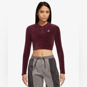 NIKE Women's AIR JORDAN Long Sleeve Velour Top Burgundy SIZE: LARGE